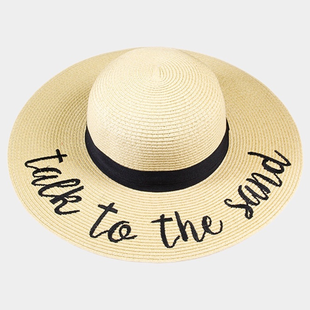 “ Talk to the Sand “ Embroidery Wide Brimmed Straw Floppy Hat